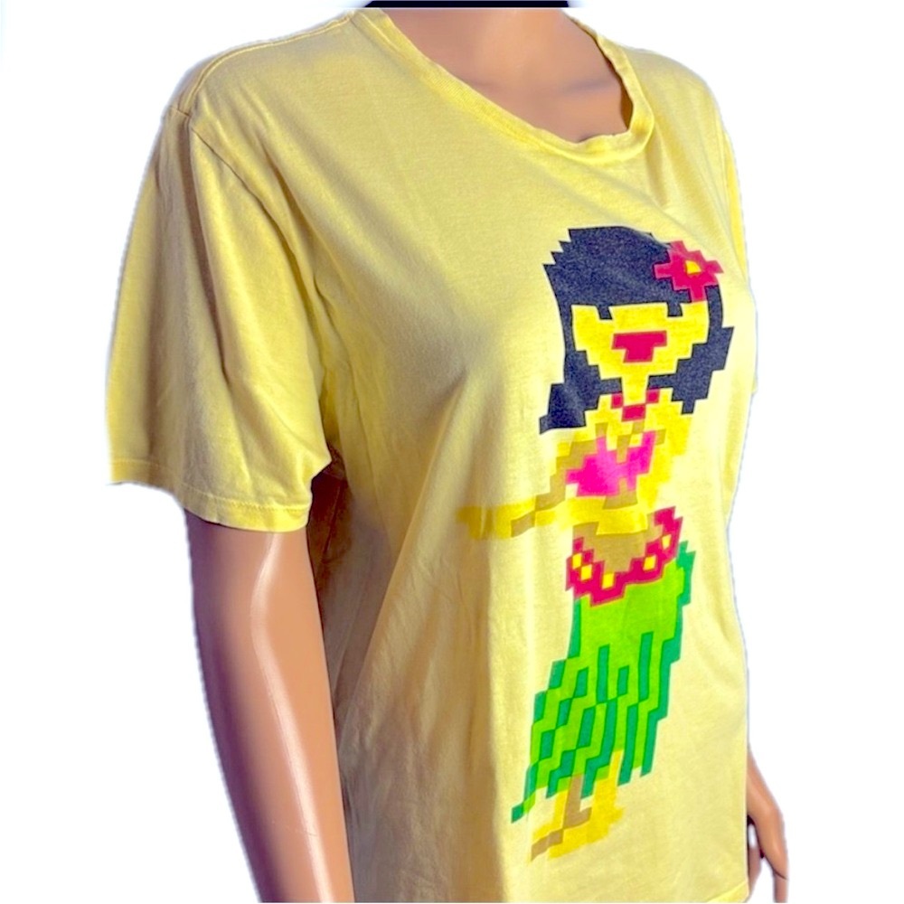 Yellow Pixel Art Hula Dancer Pixilated Tee - Short Sleeve 100% Cotton